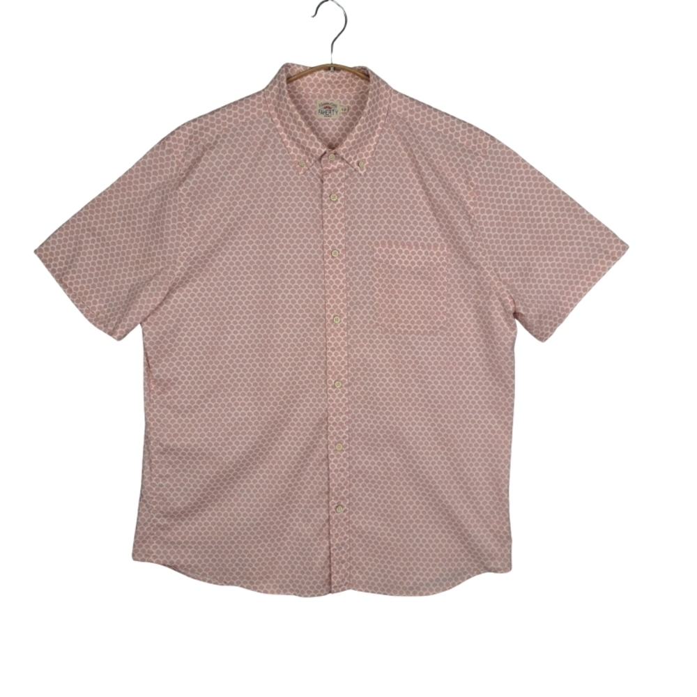 Faherty Playa Men's XL All Over Fish Scale Print Organic Cotton Pale Pink/White - Picture 2 of 10